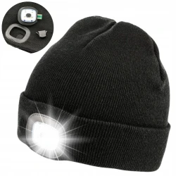 Czapka LED ZIMOWA z latarką USB OCIEPLANA czarna CIEPŁA OCHRONNA BHP